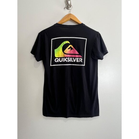 Quiksilver Graphic Print T-Shirt Mens M Black Rainbow Print Double Sided - Picture 1 of 5